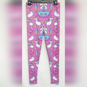 KYKU Athletic Leggings Pink Unicorns Rainbows Stars Desserts Womens Size Medium